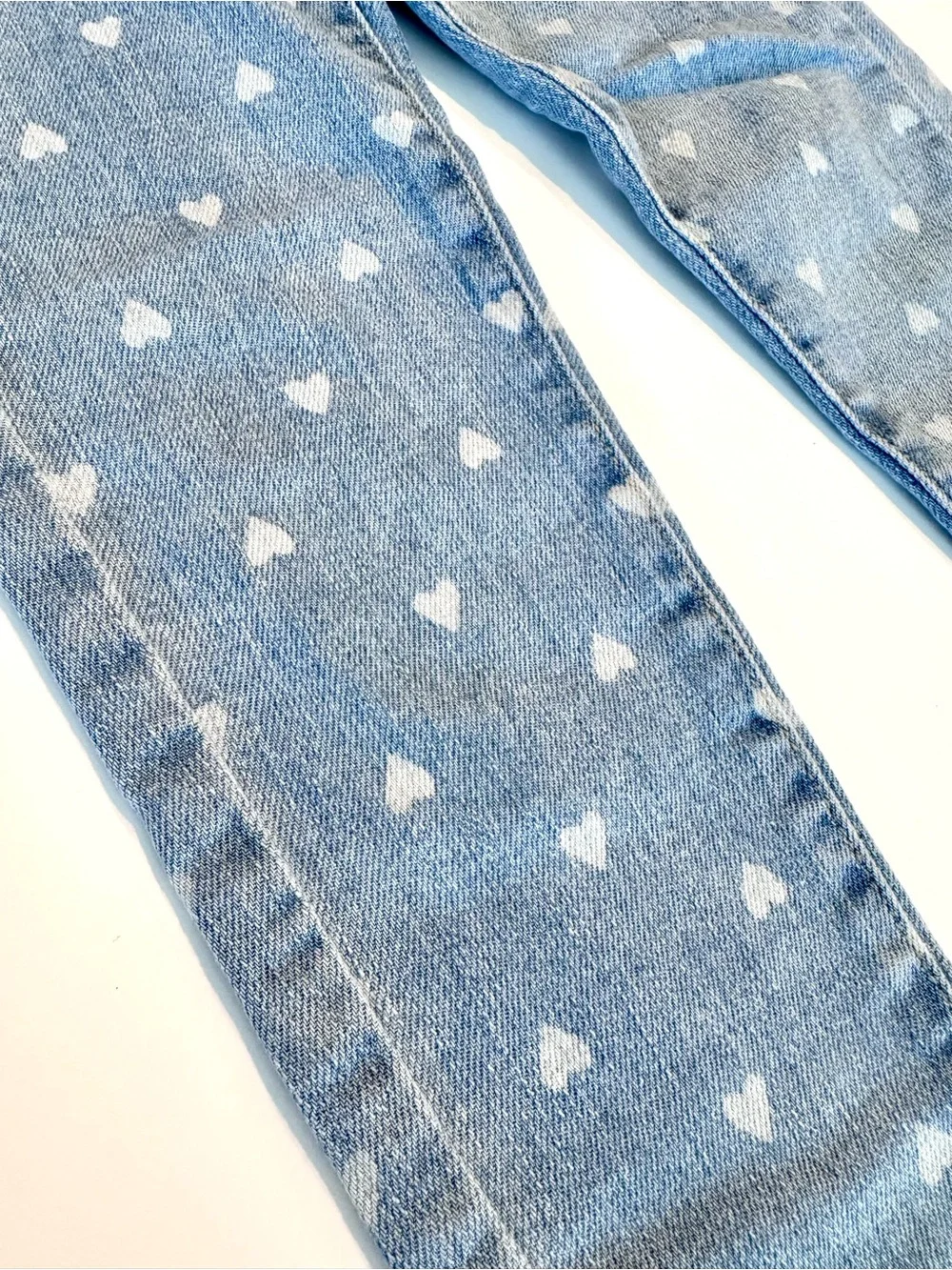 Old Navy Light Blue Heart-Print Girls’ Jeggings High-Rise 360 Stretch, size 8